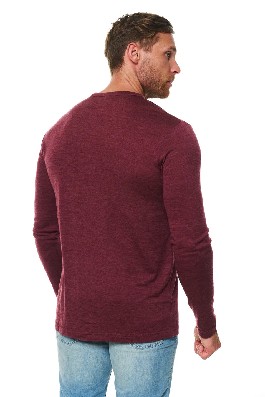 Men's Merino Wool Long Sleeve Henley Shirt 170 Burgundy — view 2