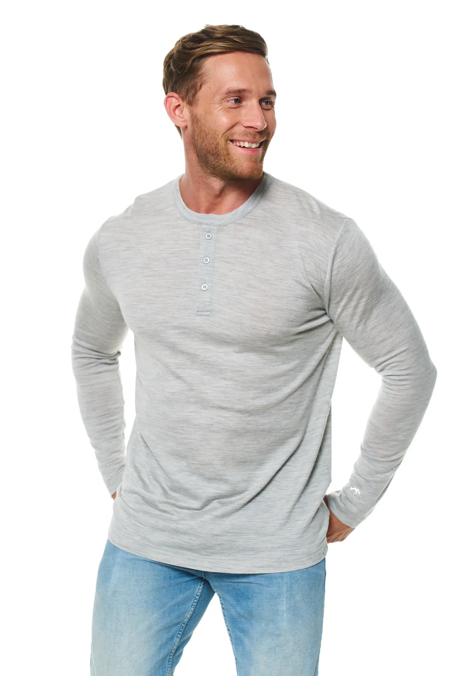 Men's Merino Wool Henley Long Sleeve 170 Heathered Grey — view 3