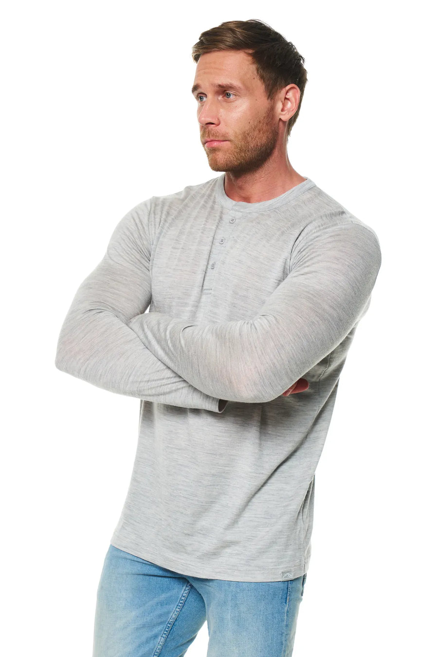 Men's Merino Wool Henley Long Sleeve 170 Heathered Grey — view 6