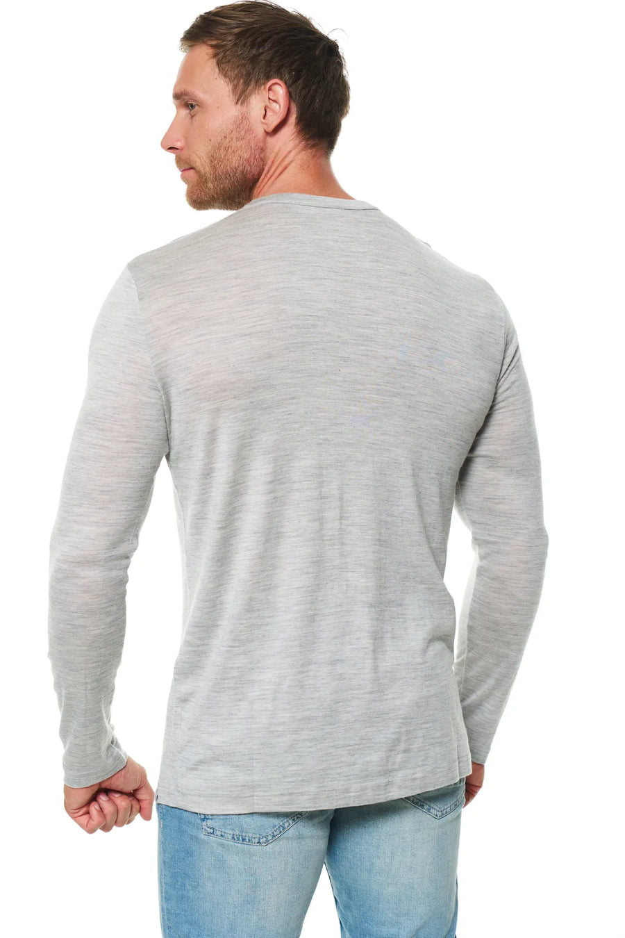 Men's Merino Wool Henley Long Sleeve 170 Heathered Grey — view 2