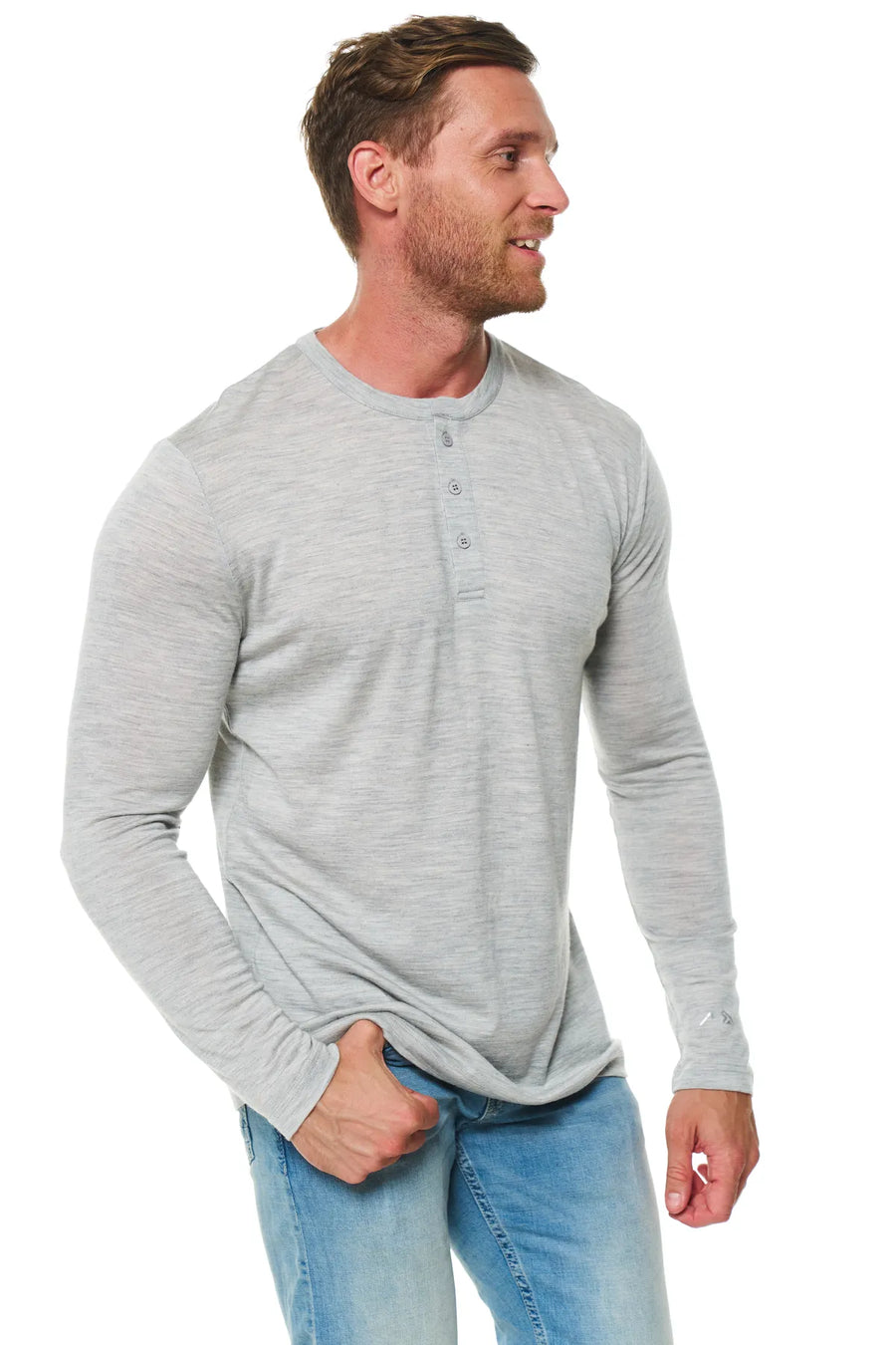 Men's Merino Wool Henley Long Sleeve 170 Heathered Grey — view 8
