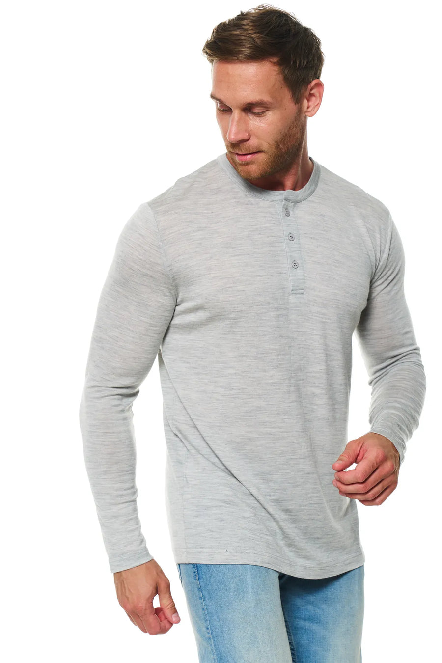 Men's Merino Wool Henley Long Sleeve 170 Heathered Grey — view 7