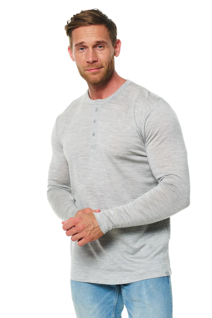 Men's Merino Wool Henley Long Sleeve 170 Heathered Grey — view 5