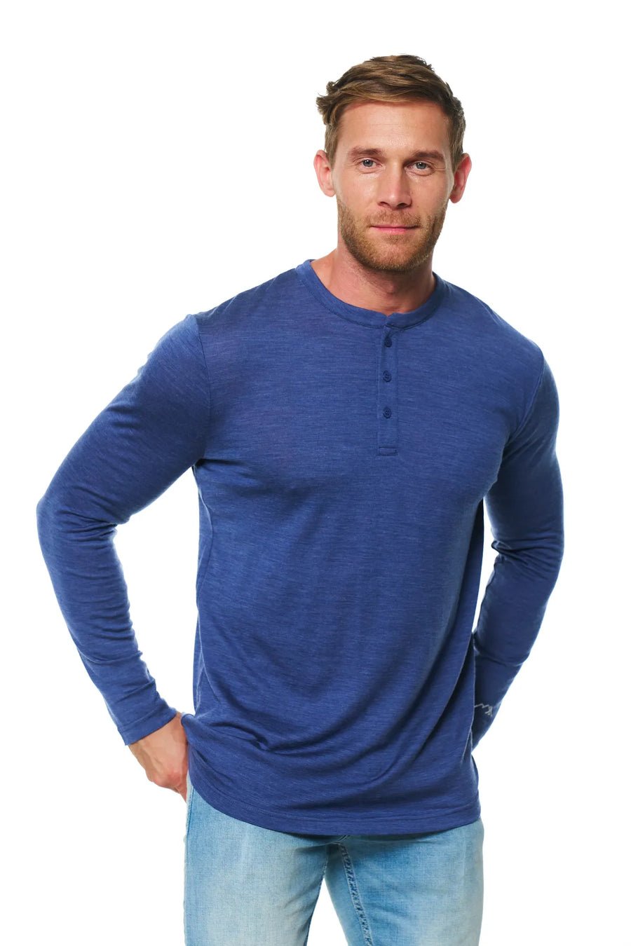 Men's Merino Wool Henley Long Sleeve 170 Grey Blue — view 3