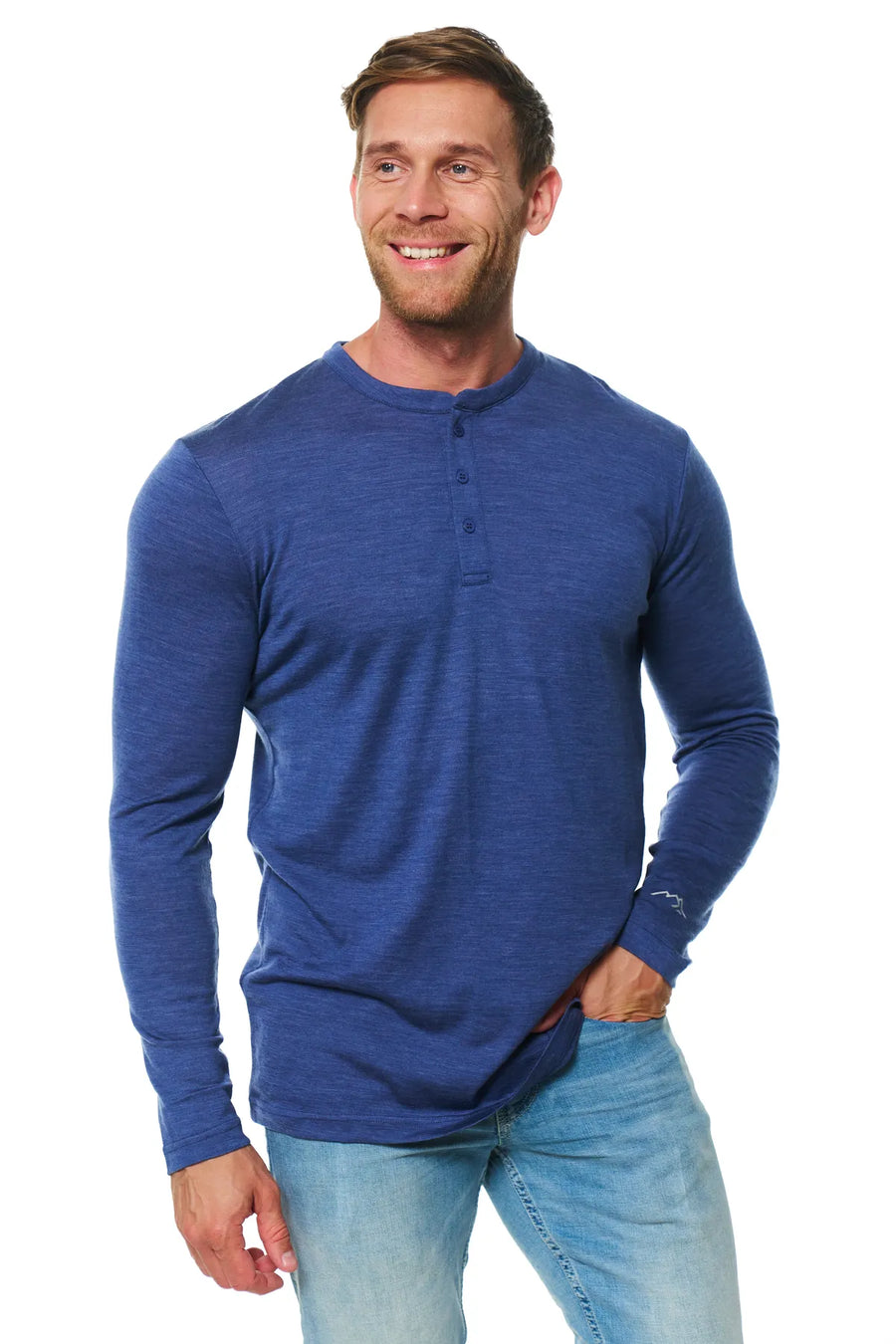 Men's Merino Wool Henley Long Sleeve 170 Grey Blue — view 4