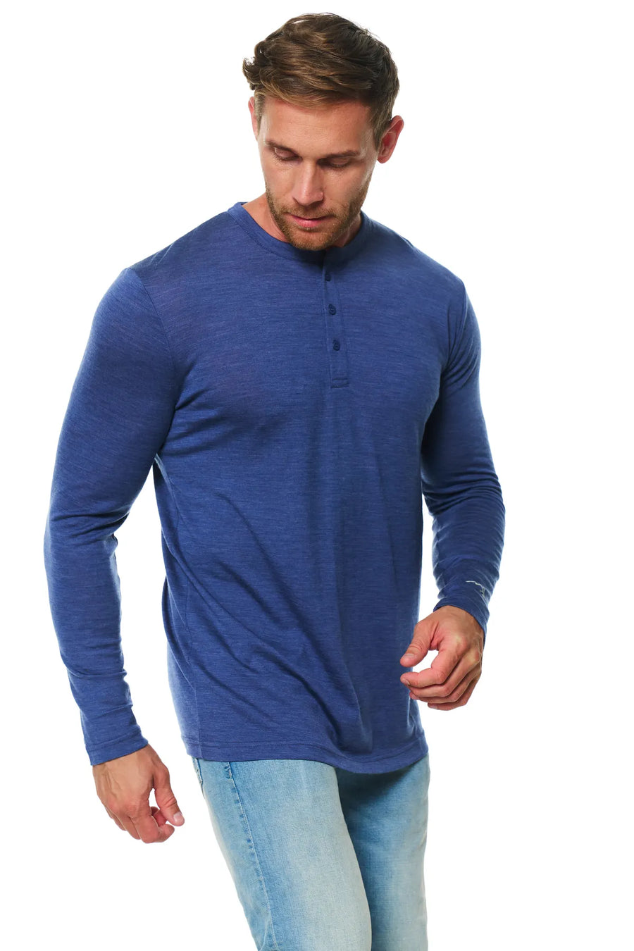 Men's Merino Wool Henley Long Sleeve 170 Grey Blue — view 6