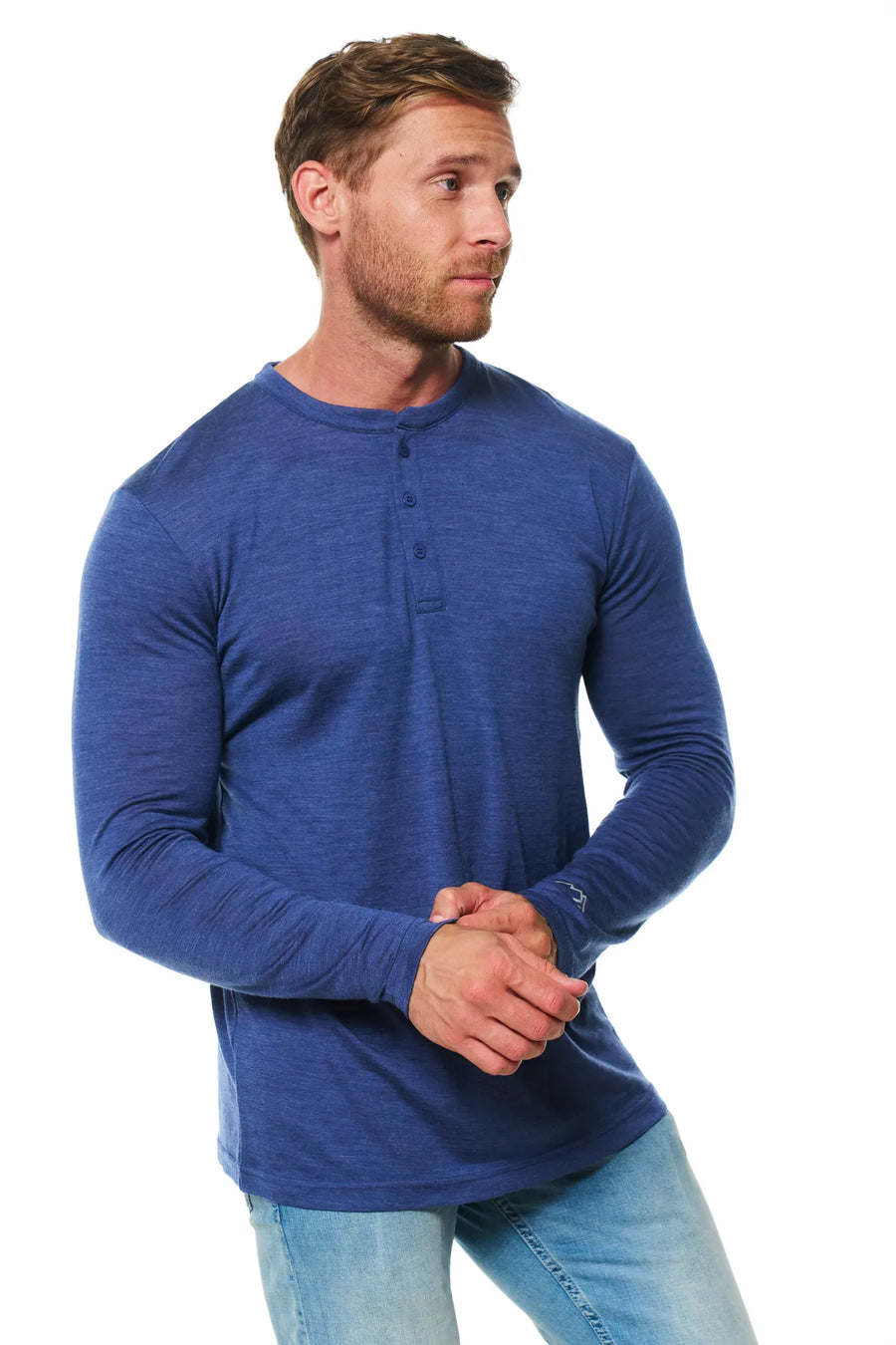 Men's Merino Wool Henley Long Sleeve 170 Grey Blue — view 5