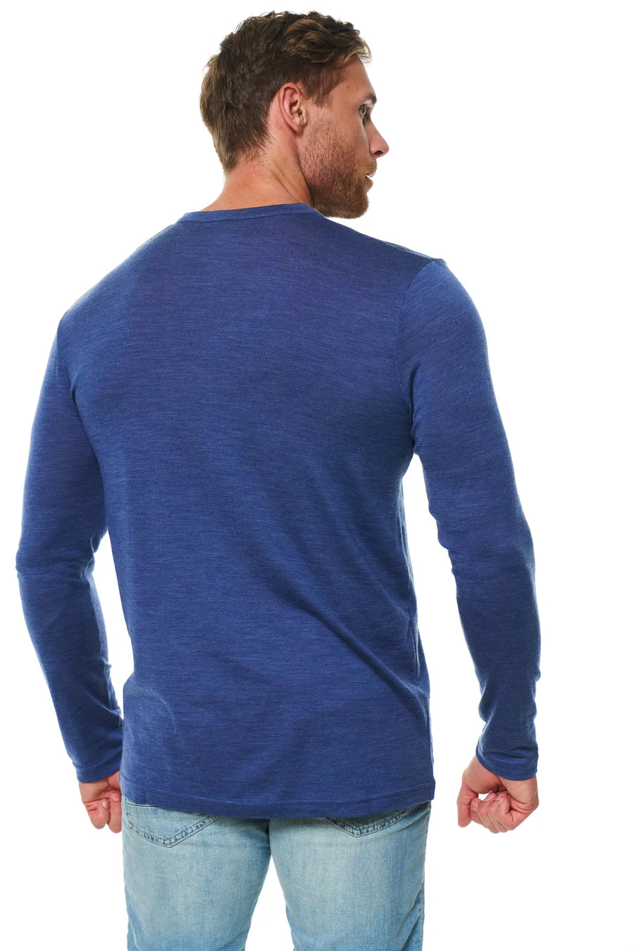 Men's Merino Wool Henley Long Sleeve 170 Grey Blue — view 2