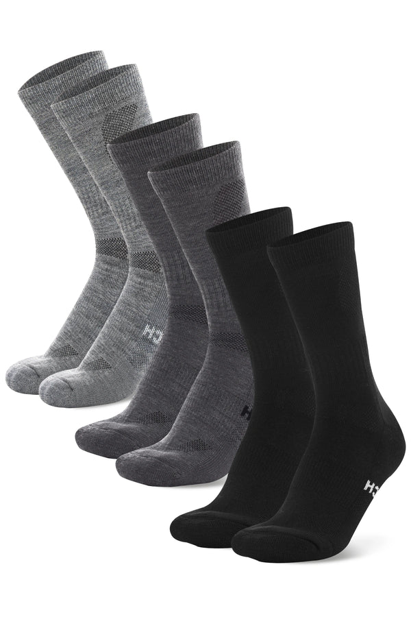 Merino Wool Hiking Socks, multicolor: Silver Grey, Dark Charcoal, Coal Black
