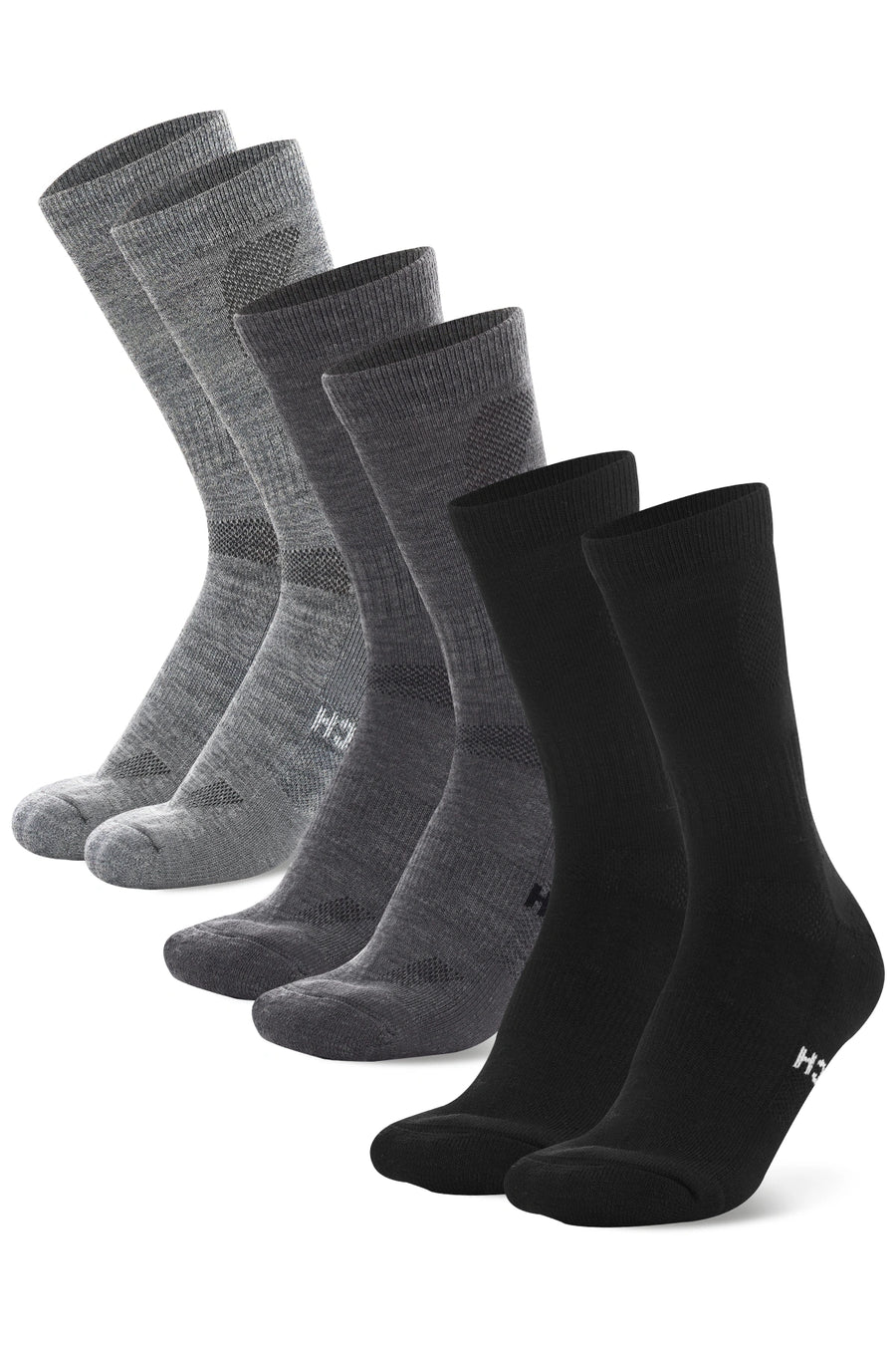 Merino Wool Hiking Socks, multicolor: Silver Grey, Dark Charcoal, Coal Black