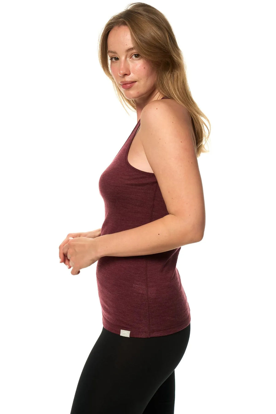 Women's Merino Wool Racerback Tank Top Burgundy — view 3