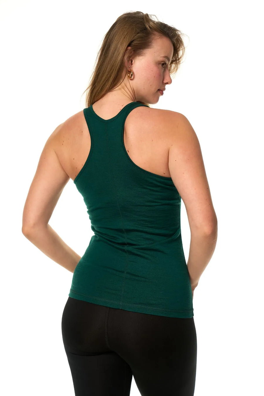 Women's Merino Wool Racerback Tank Top Forest Green — view 2