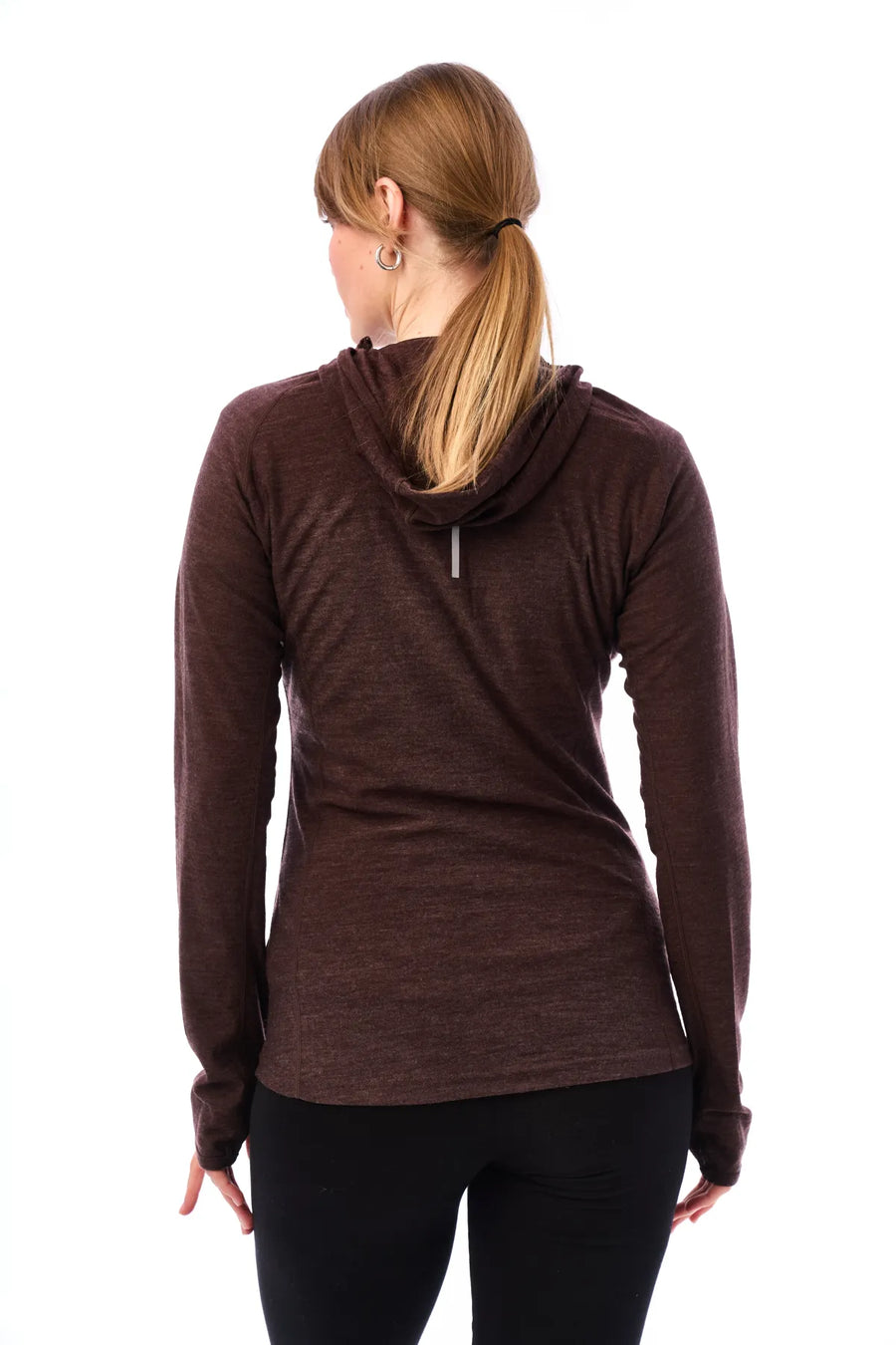Women's Merino Wool Half Zip Hoodie 190 Chocolate — view 5