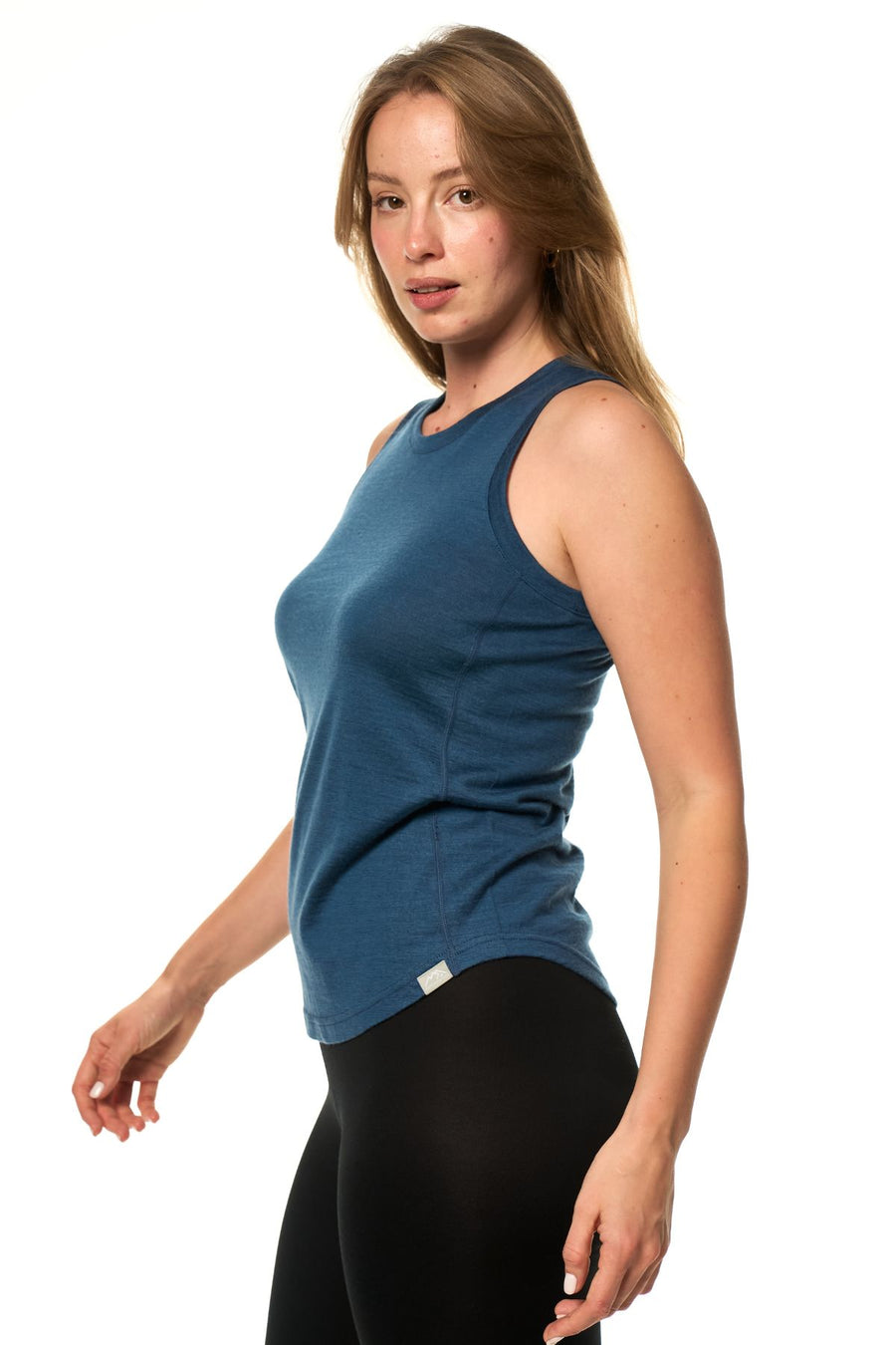 Women's Merino Wool Highneck Tank Top Denim — view 4