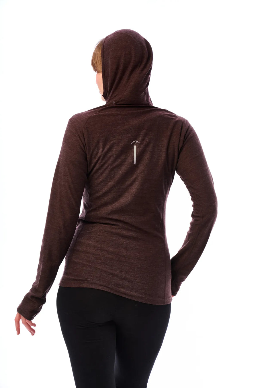 Women's Merino Wool Half Zip Hoodie 190 Chocolate — view 2