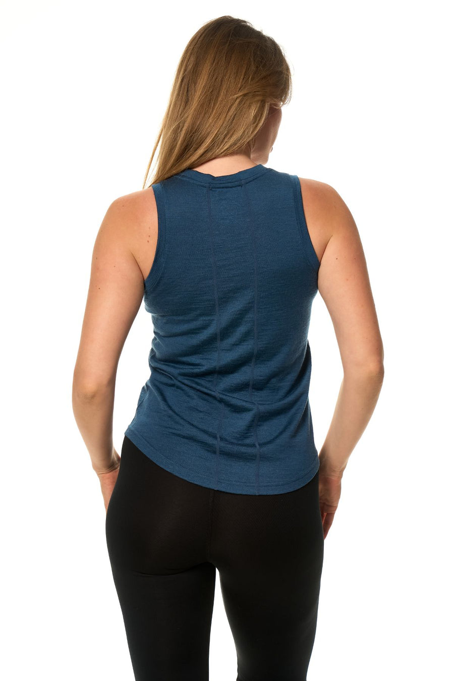 Women's Merino Wool Highneck Tank Top Denim — view 2