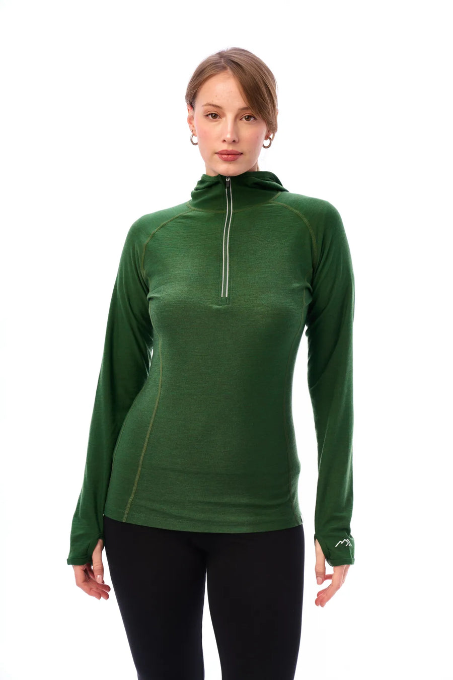 Women's Merino Wool Half Zip Hoodie 190 Olive — view 5