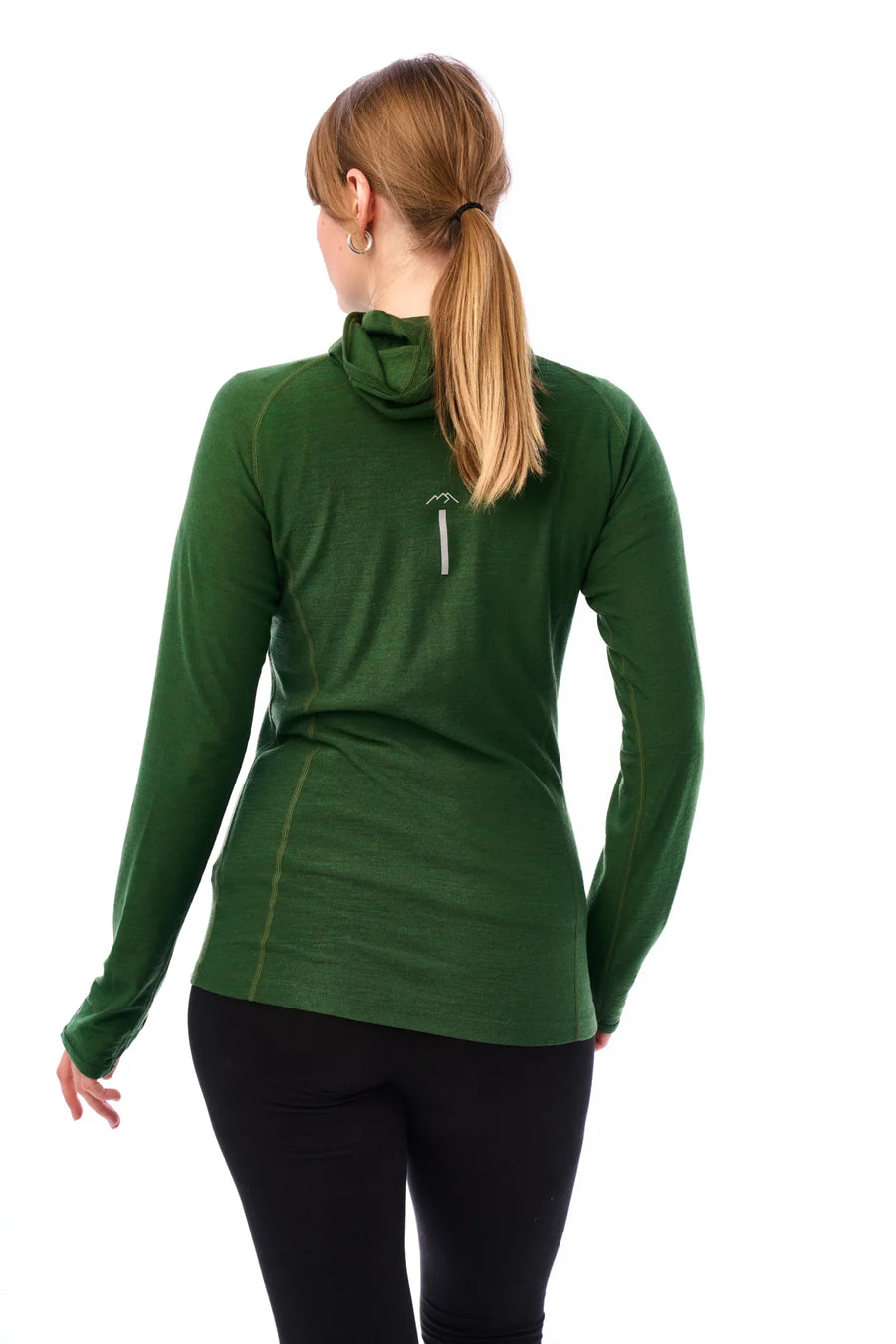Women's Merino Wool Half Zip Hoodie 190 Olive — view 6