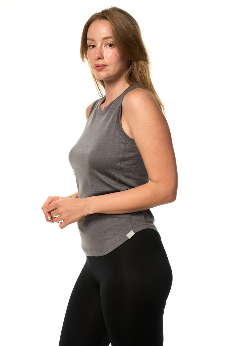 Women's Merino Wool Highneck Tank Top Perfect Grey — view 3