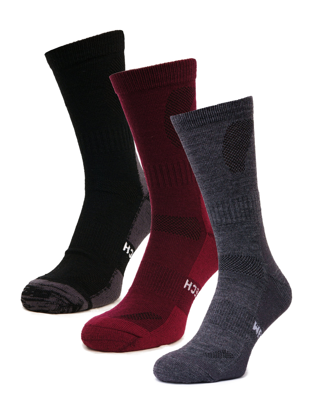 Merino Wool Hiking Socks - Multicolor: Black, Red, Charcoal