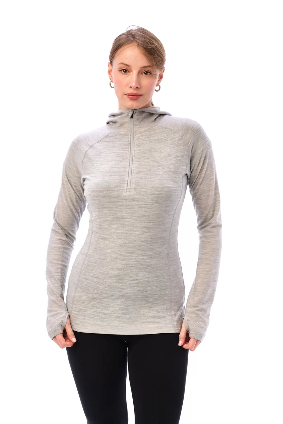 Women's Merino Wool Half Zip Hoodie 190 Heather Grey — view 5