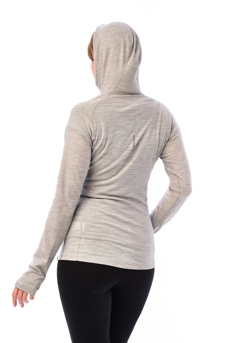 Women's Merino Wool Half Zip Hoodie 190 Heather Grey — view 2