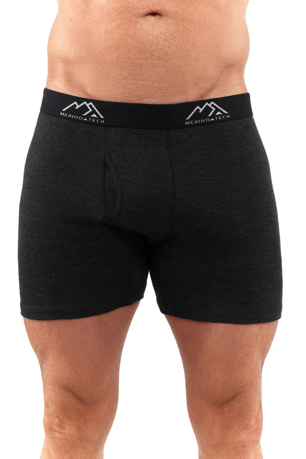 Men's Merino Boxers 190 Brief Heathered Black, 2 pack