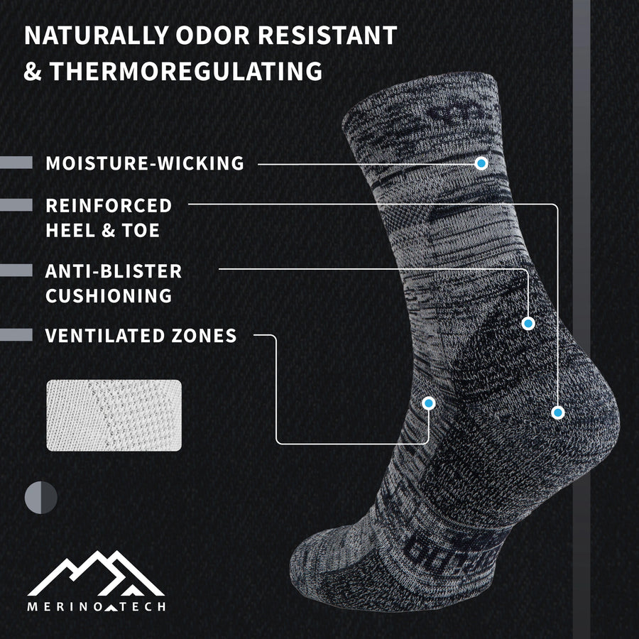 Merino Wool Hiking Socks, 2 pack, Charcoal Heathered — view 2