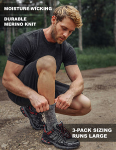 Merino Wool Hiking Socks - Multicolor: Black, Red, Charcoal