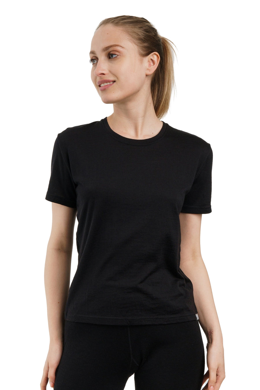 Women's Merino T-shirt 180 Solid Black Crewneck