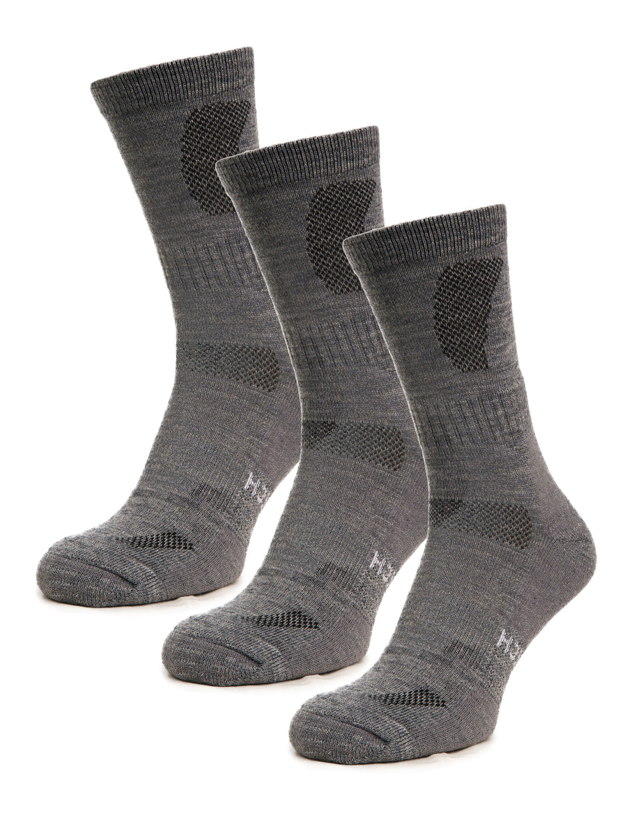 Merino Wool Hiking Socks, 3 pack, Light Grey