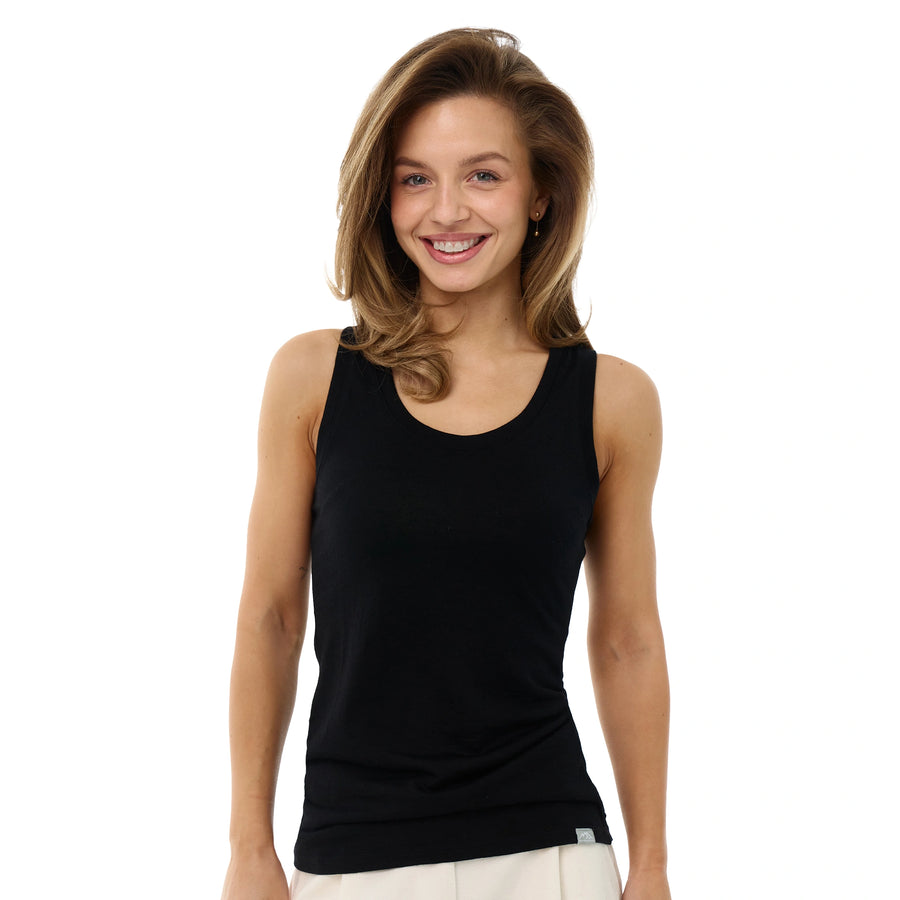 Camiseta sin mangas básica de lana merino para mujer - Negra