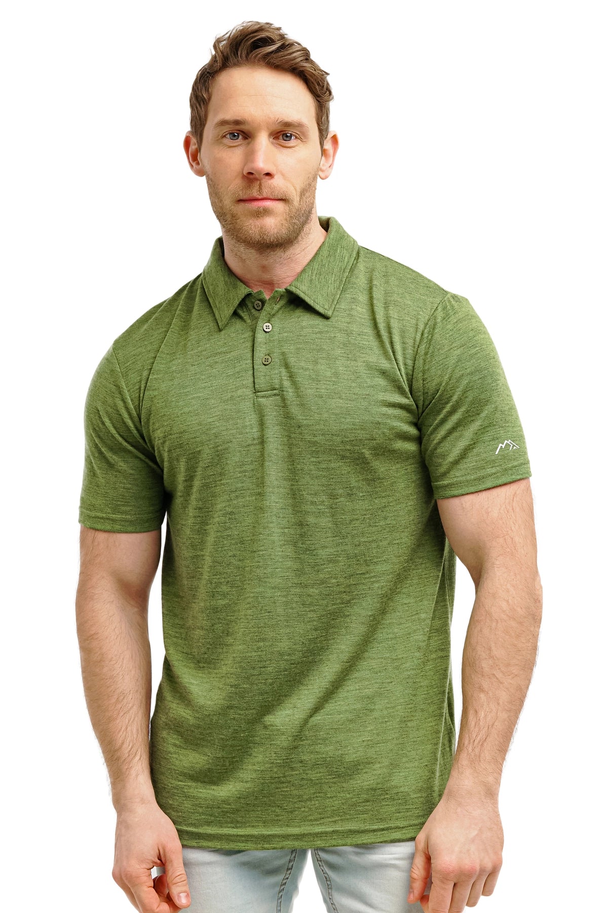 Smartwool Men's Polo Shirt popular Short Sleeve Heathered Green Wool Collar Size Large