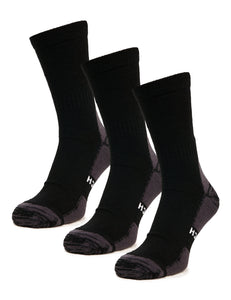 Merino Wool Hiking Socks - (Pack of 3) Black