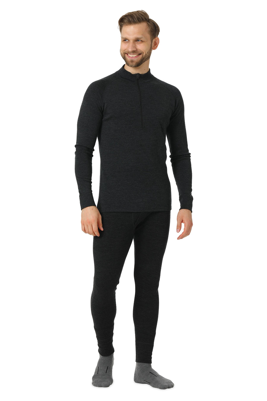 Men's Merino Thermal Set Zip 250 Charcoal Grey