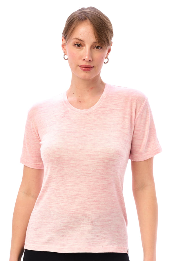 Women's Merino T-shirt 180 Heather Pink Crewneck