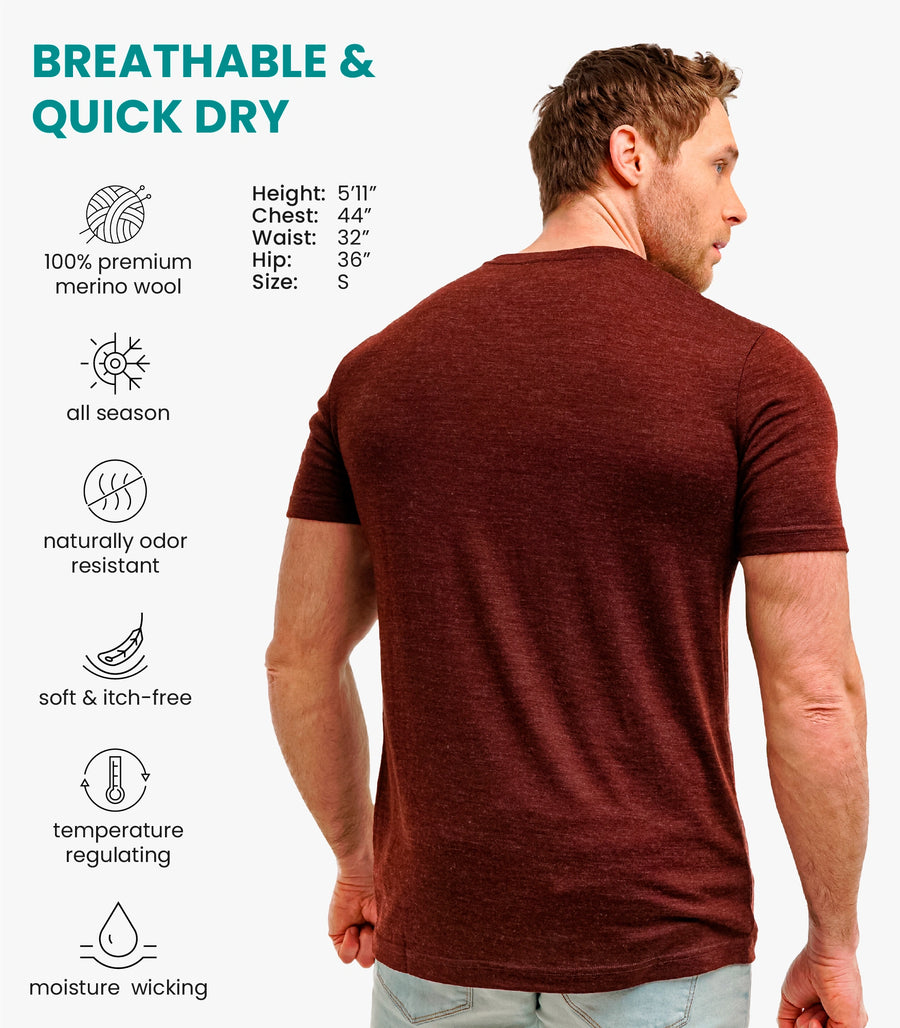 Men's Merino T-shirt 180 Bordo Wine Melange — view 4