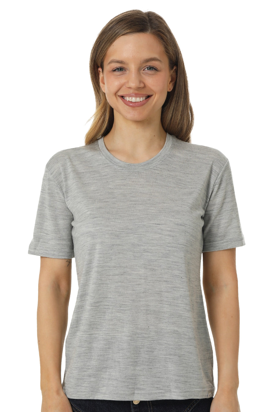 Women's Merino T-shirt 180 Heather Grey Crewneck
