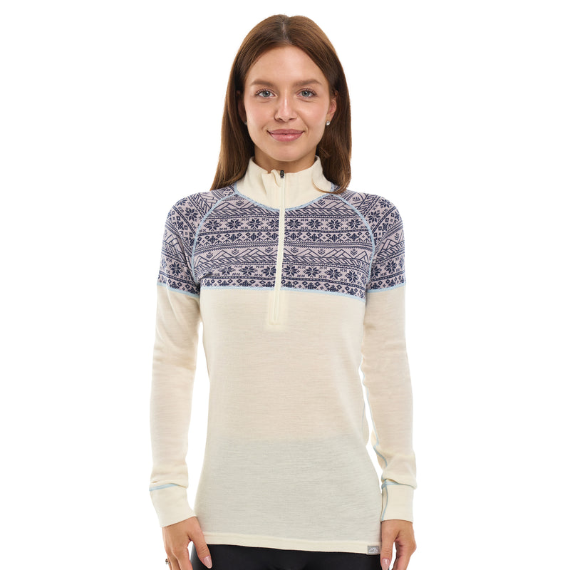 Snowflake – Navy on Cream, front