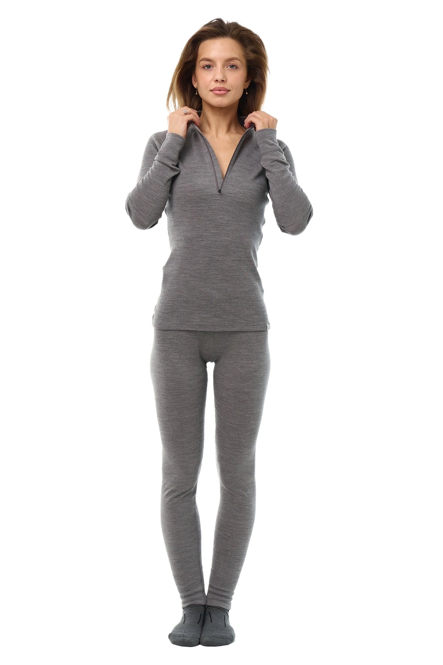 Women's Merino Thermal Set 250 Heather Grey Zip-Up