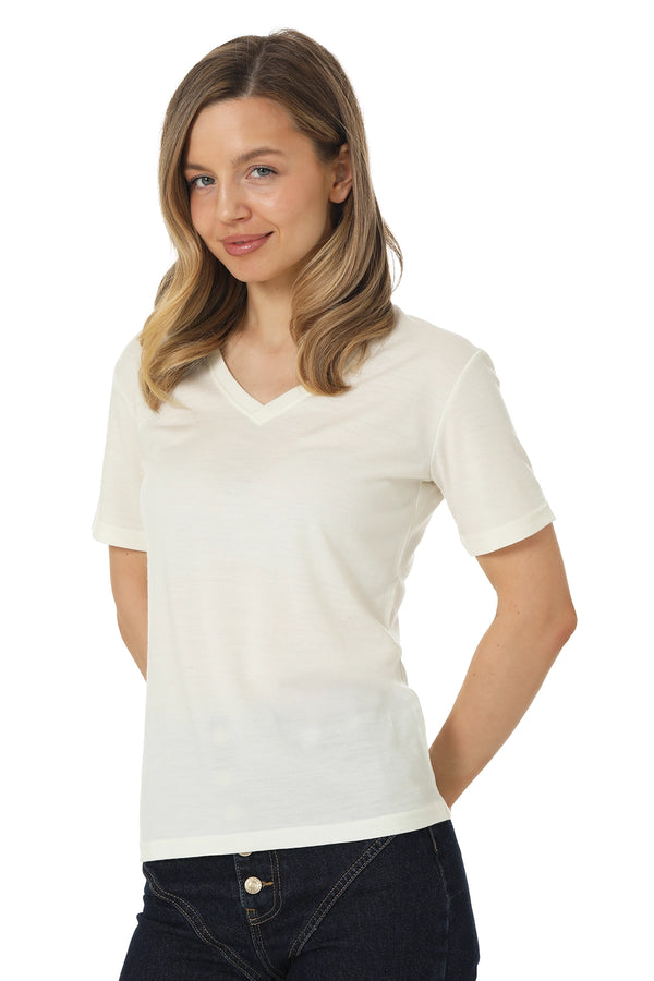 Women's Merino T-shirt 180 White Creamy V-neck