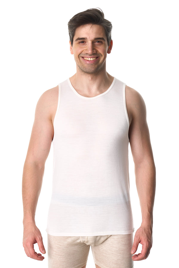 Men's Merino Wool Tank Top A-Shirt White Creamy