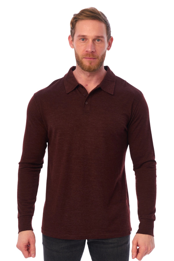 Men's Merino Wool Long Sleeve Polo Bordo