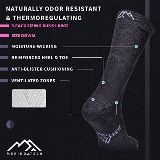 Merino Wool Hiking Socks, Multicolor: Light Grey, Charcoal, Black — view 3