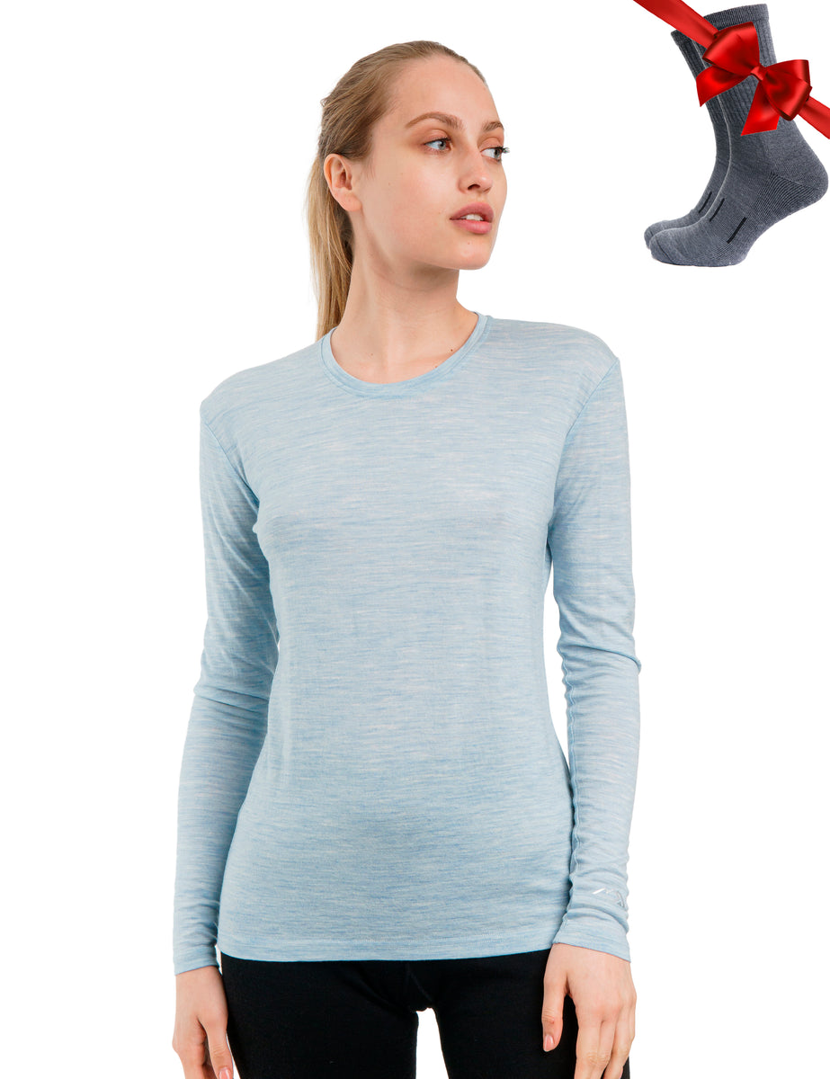 Ladies Merino Wool Blend Long Sleeve Thermal Spencer Top Thermals Underwear - Burgundy - 20-22 main image 0