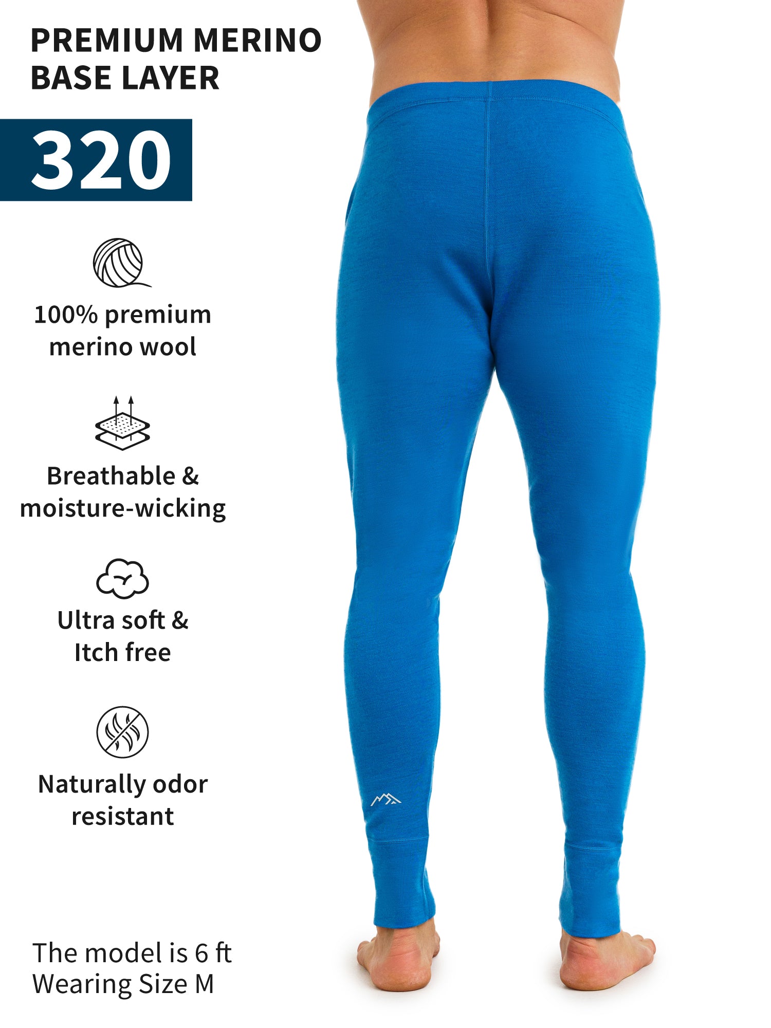 Men's Merino Wool Pants - Heavyweight Base Layer Ocean Blue