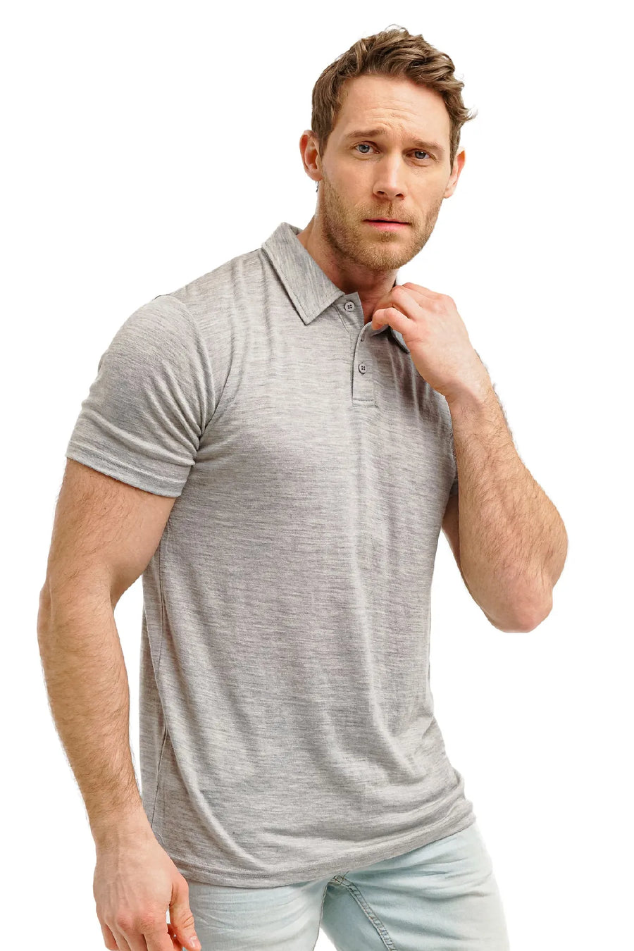 Men's Merino Polo 180 Heathered Grey — view 2