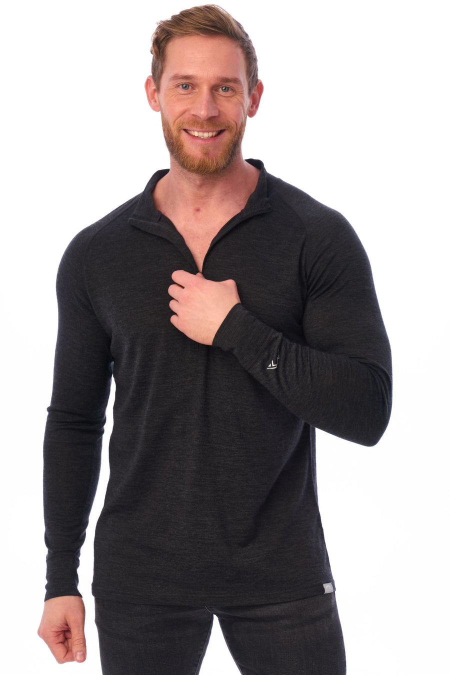 Men's Merino Half Zip Long Sleeve 165 Charcoal Grey — view 3