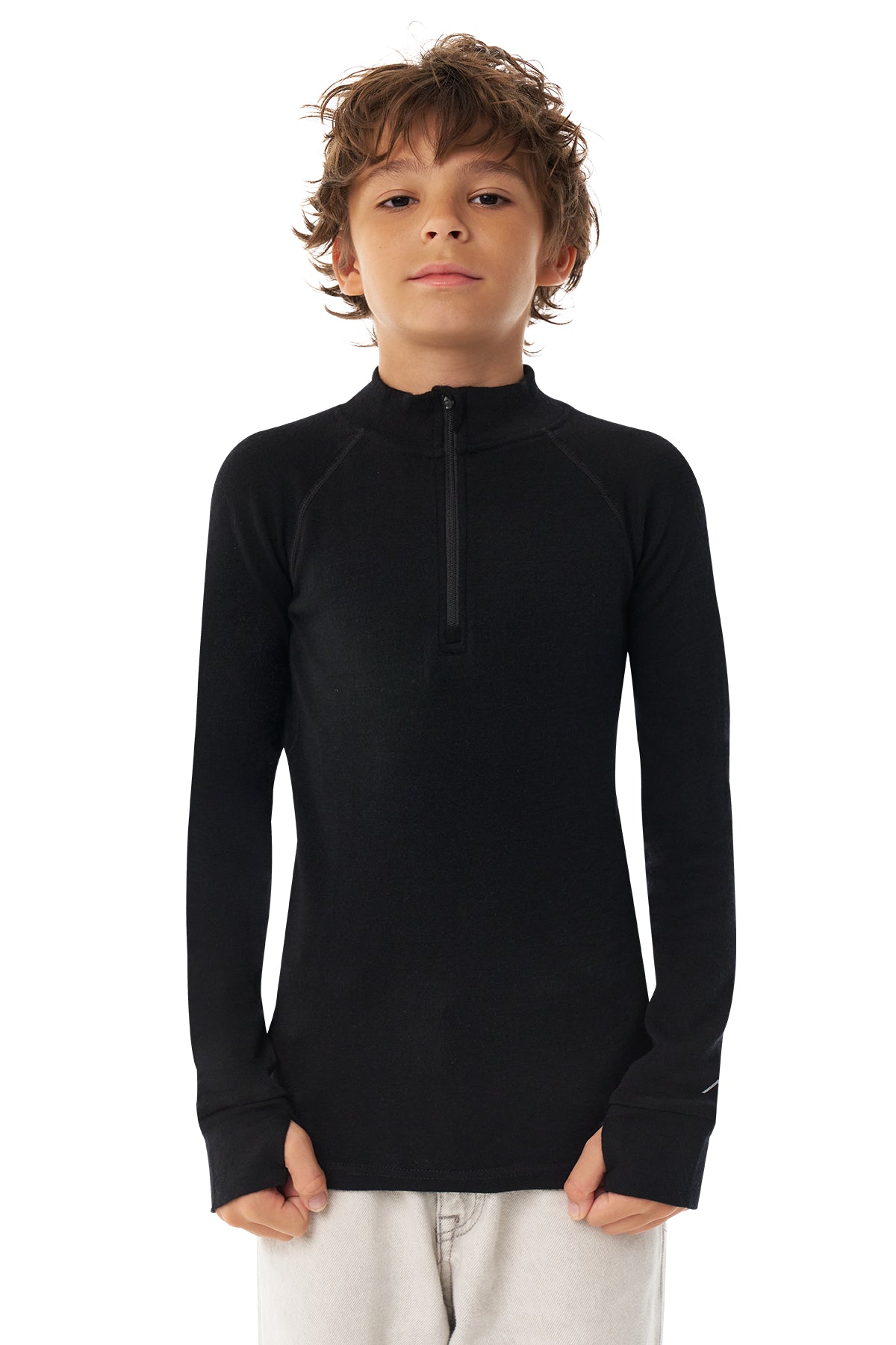 Kids' Merino Half Zip Long Sleeve 250 Black — view 5
