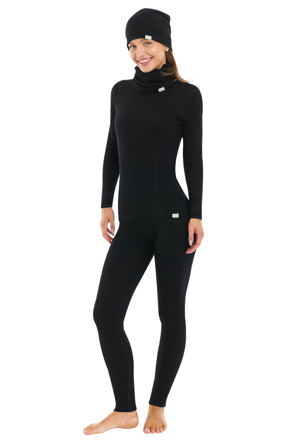 Women's Black Merino Wool Set 250 + Beanie & Gaiter